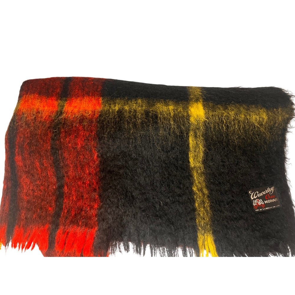 Vintage red,‎ black, yellow tartan plaid Mohair throw blanket Waverly Creek